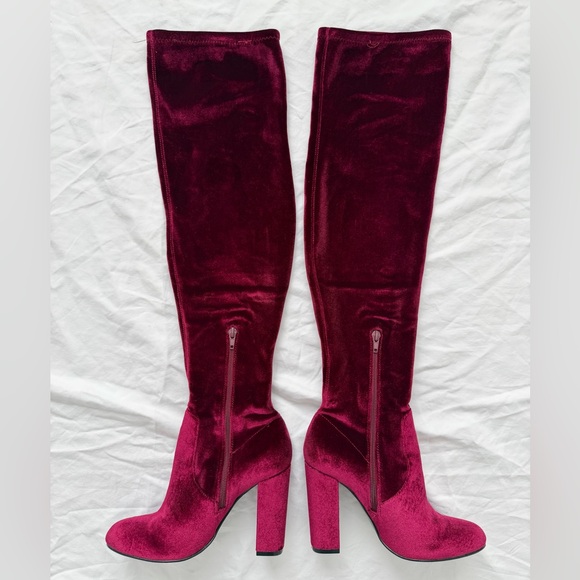 Chinese Laundry Brenda Velvet Over The Knee Boots | Burgundy | Size 6 - Picture 10 of 17